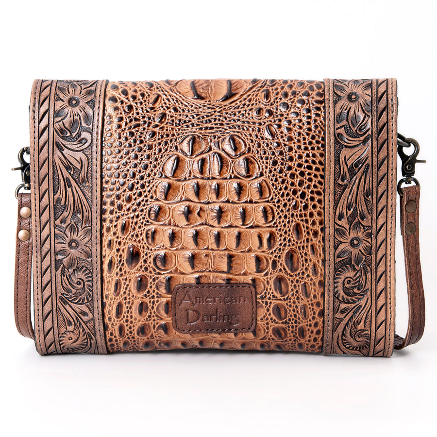 American Darling Small Cross body Bag, Crocodile Embossed Genuine Leather, Eco-Friendly Vegetable Tanned Western Purse