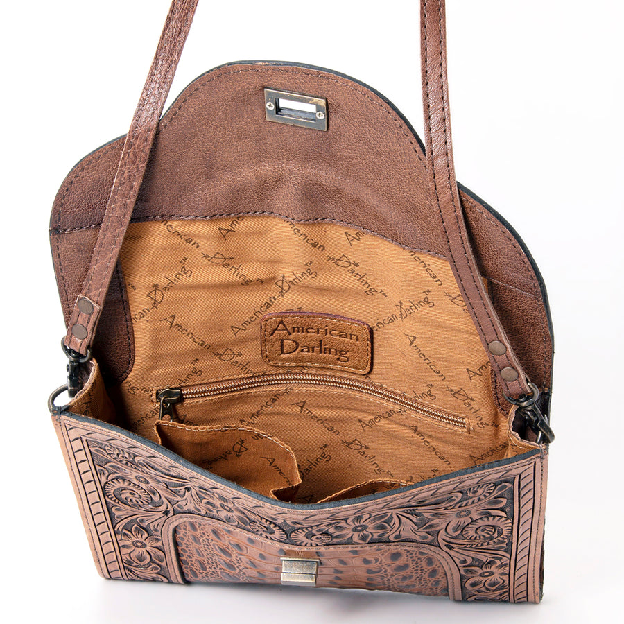 American Darling Small Cross body Bag, Crocodile Embossed Genuine Leather, Eco-Friendly Vegetable Tanned Western Purse