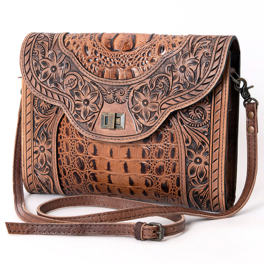 American Darling Handcrafted Crocodile Embossed Leather Small Cross body Bag - Uhorse