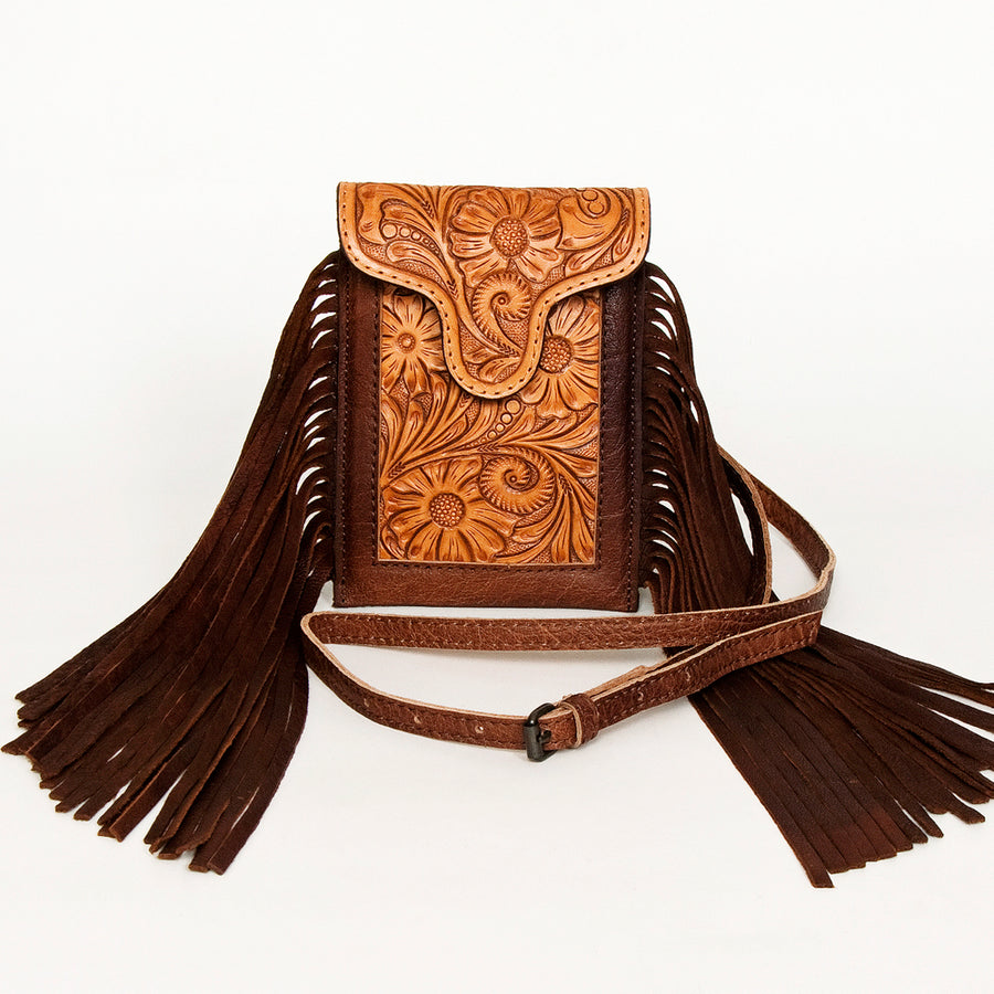 American Darling Cell phone holder, Hair-On Cowhide & Genuine Vegetable-Tanned Leather, Small Western Crossbody Purse