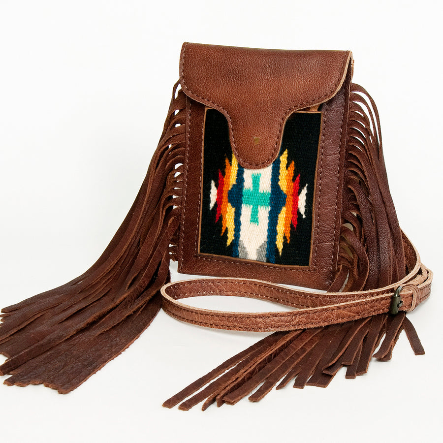 American Darling Handcrafted Western Leather Cell phone holder with Woven Saddle Blanket - Uhorse