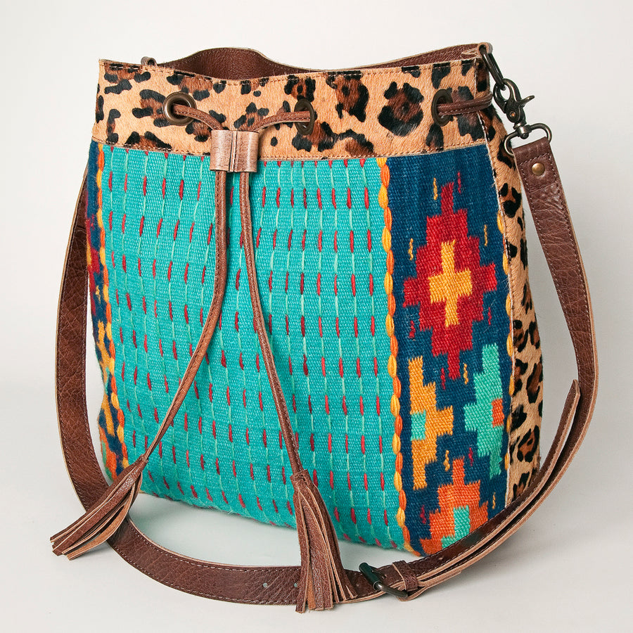 American Darling Hand Woven Saddle Blanket and Hair-On Cowhide Western Bucket Bag - Uhorse