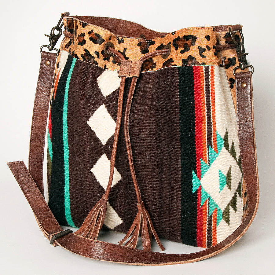 American Darling Hand Woven Saddle Blanket and Hair-On Cowhide Western Bucket Bag - Uhorse