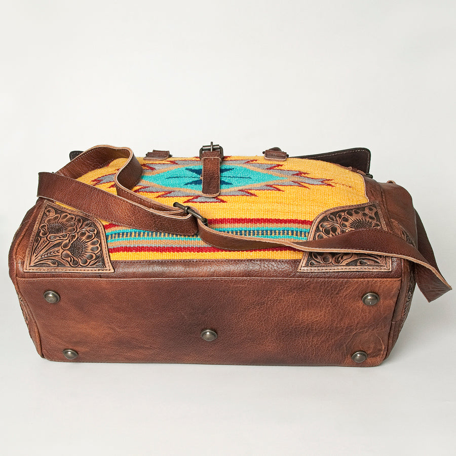 American Darling Duffel Bag Hand Tooled Floral Carved Hair-On Cowhide Genuine Vegetable Tanned Leather Travel Bag YKK Zipper