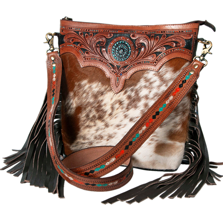 OHLAY KBK103 HOBO Hand Tooled Hair-on Genuine Leather women bag by Hilason – Cowboy and equestrian accessories