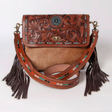 CROSS BODY Hand Tooled Saddle Leather with Cowhide Ladies Bag KBK1