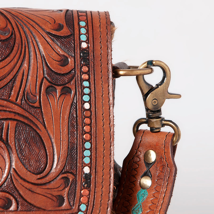 Ohlay Bags Western Hand Tooled Leather Crossbody Bag for Women, Hair On Cowhide Purse with Fringe