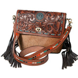 CROSS BODY Hand Tooled Saddle Leather with Cowhide Ladies Bag KBK1 - Uhorse