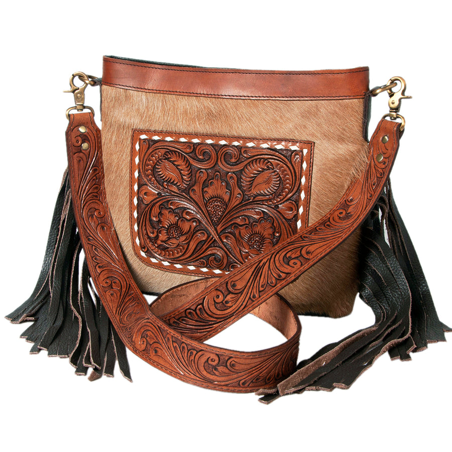 OHLAY KBK105 HOBO Hand Tooled Hair-on Genuine Leather women bag by Hilason – Cowboy and equestrian accessories