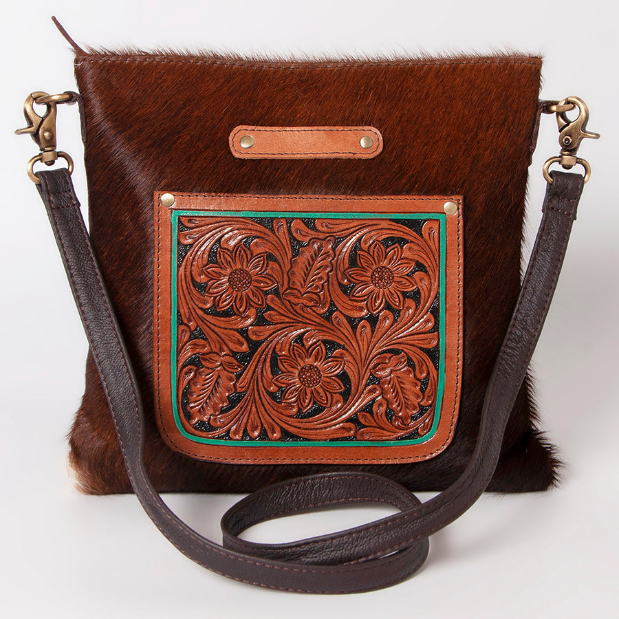 Ohlay Bags KBK109 Cross Body I Hand Tooled Hair-On Genuine Leather Women Bag Western Handbag Purse