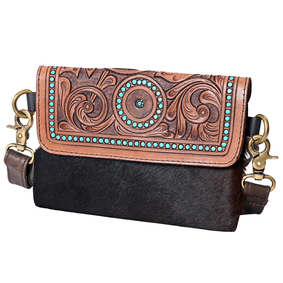 Ohlay Bags KBK113 Clutch Hand Tooled Hair-On Genuine Leather Women Bag by Hilason – Cowboy and equestrian accessories
