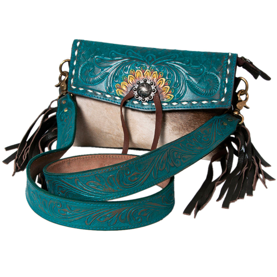 OHLAY KBK115 Clutch Hand Tooled Hair-On Genuine Leather women bag by Hilason – Cowboy and equestrian accessories