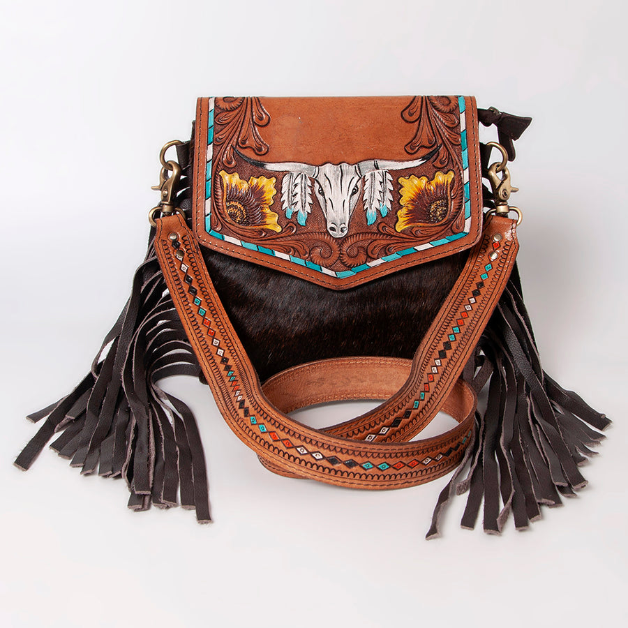 OHLAY Messenger Hand Tooled Hair-On Genuine Leather Women Bag Western Handbag Purse | Womens Handbags Belt for Summer