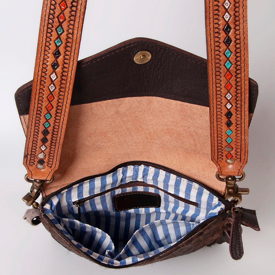 OHLAY Messenger Hand Tooled Hair-On Genuine Leather Women Bag Western Handbag Purse | Womens Handbags Belt for Summer