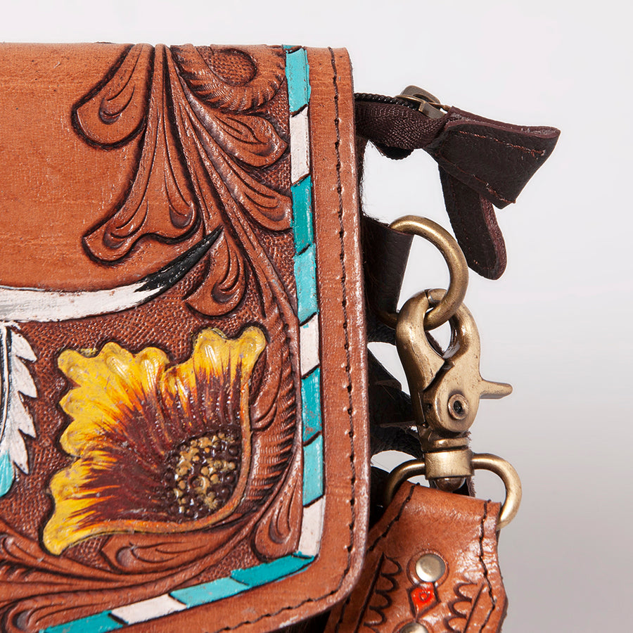 OHLAY Messenger Hand Tooled Hair-On Genuine Leather Women Bag Western Handbag Purse | Womens Handbags Belt for Summer