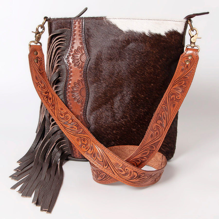 OHLAY Large Crossbody Hand Tooled Hair-On Genuine Leather Women Bag Western Handbag Purse | Womens Handbags Belt for Summer