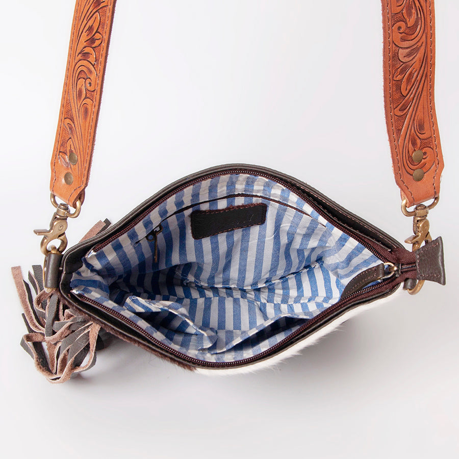 OHLAY Large Crossbody Hand Tooled Hair-On Genuine Leather Women Bag Western Handbag Purse | Womens Handbags Belt for Summer