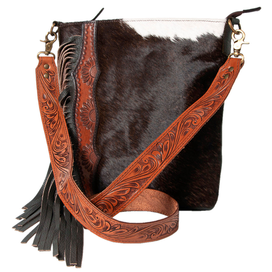 OHLAY KBK118 Large Crossbody Hand Tooled Hair-on Genuine Leather women by Hilason – Cowboy and equestrian accessories