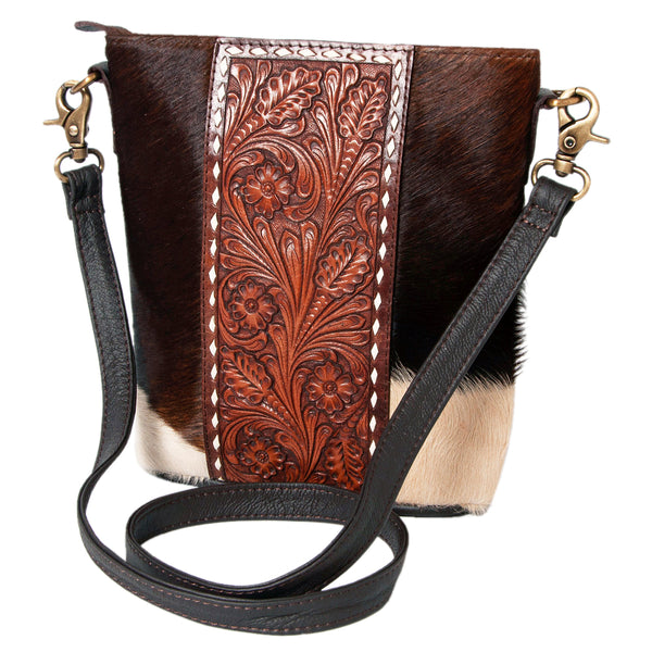 OHLAY KBK119 Large Crossbody Hand Tooled Hair-on Genuine Leather women by Hilason – Cowboy and equestrian accessories