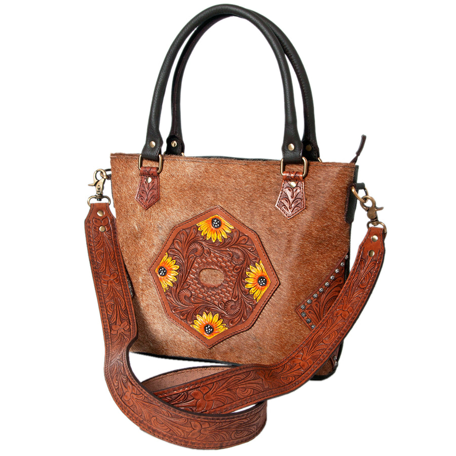 OHLAY KBK124 TOTE Hand Tooled Hair-on Genuine Leather women bag by Hilason – Cowboy and equestrian accessories