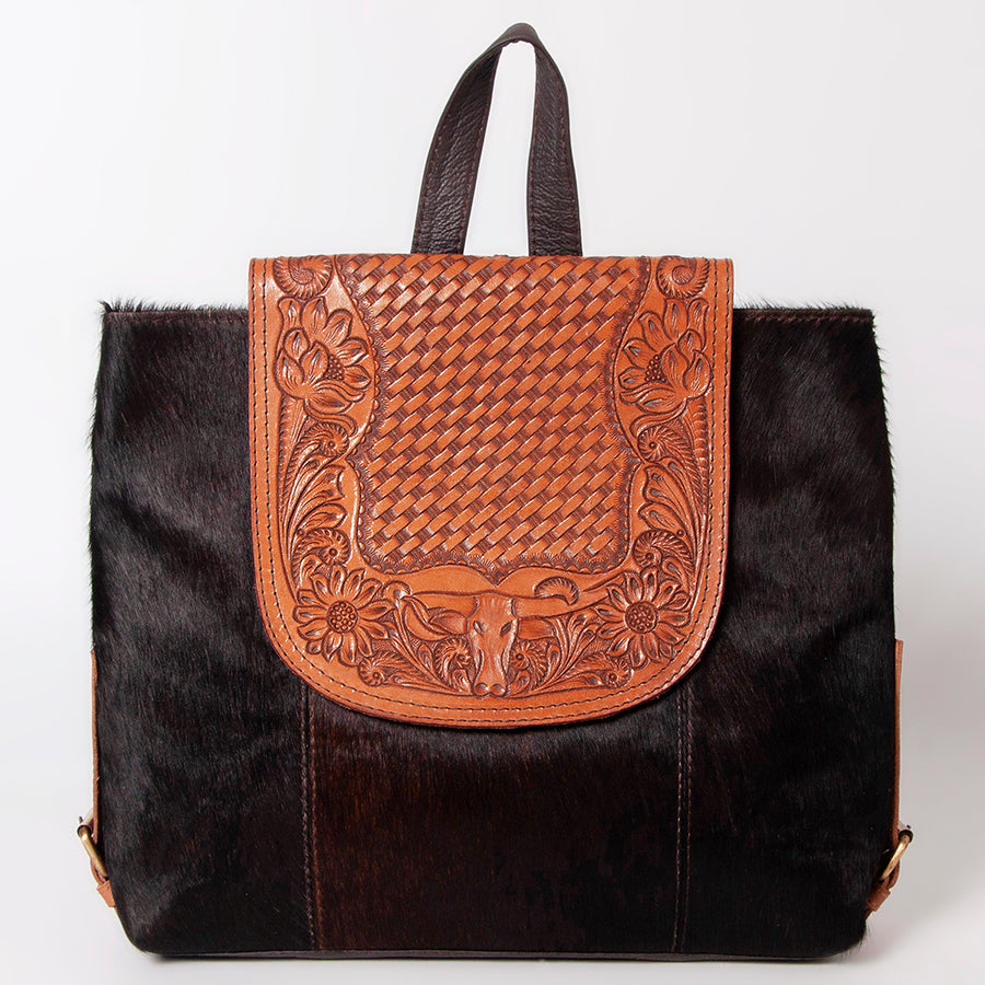 OHLAY Backpack Hand Tooled Hair-On Genuine Leather Women Bag Western Handbag Purse | Womens Handbags Belt for Summer