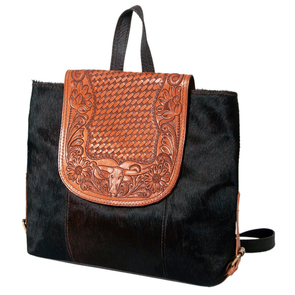 OHLAY KBK125 Backpack Hand Tooled Hair-On Genuine Leather women bag by Hilason – Cowboy and equestrian accessories