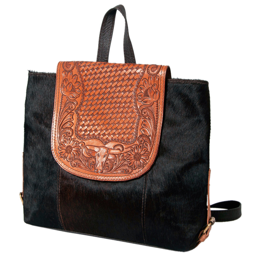 OHLAY KBK125 Backpack Hand Tooled Hair-On Genuine Leather women bag by Hilason – Cowboy and equestrian accessories