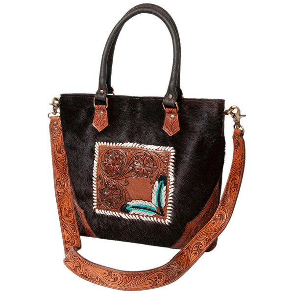 OHLAY KBK127 TOTE Hand Tooled Hair-on Genuine Leather women bag by Hilason – Cowboy and equestrian accessories