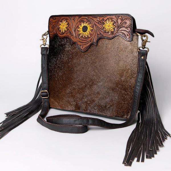 KBA102 Ohlay W. Genuine Hair-On Leather Hand Tooled Women Crossbody by Hilason – Cowboy and equestrian accessories