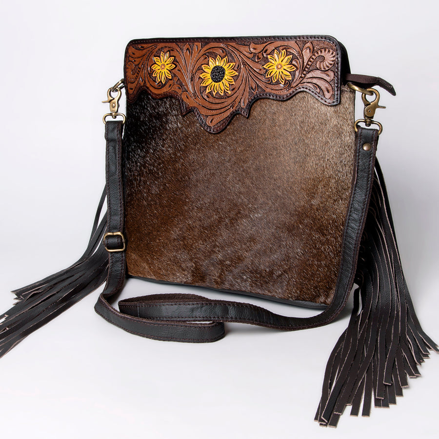 KBA102 Ohlay W. Genuine Hair-On Leather Hand Tooled Women Crossbody by Hilason – Cowboy and equestrian accessories