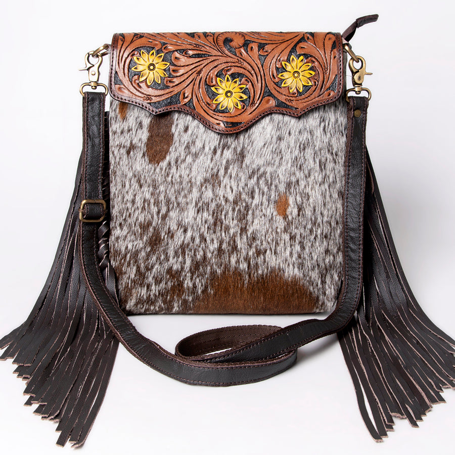 OHLAY Messenger Hand Tooled Hair-On Genuine Leather Women Bag Western Handbag Purse | Womens Handbags Belt for Summer