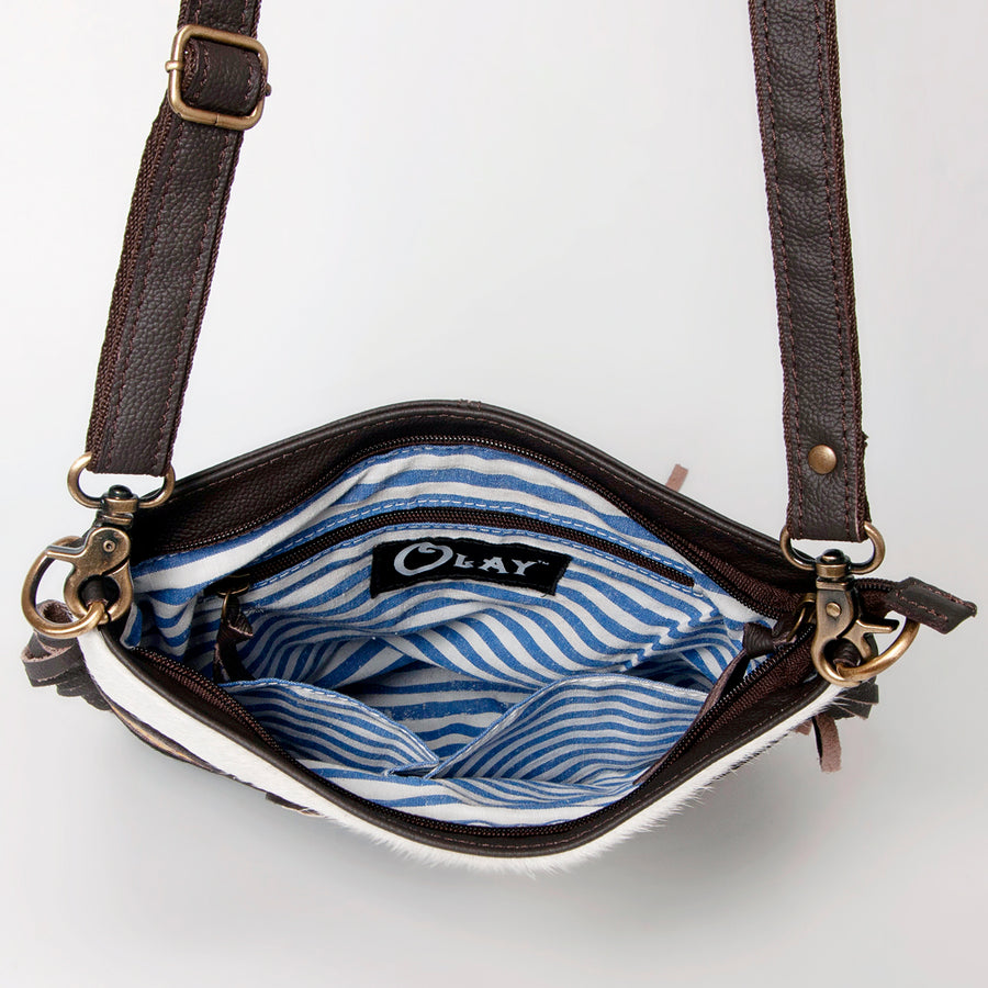 Ohlay Bags KBA110 Cross Body I Hand Tooled Hair-On Genuine Leather Women Bag Western Handbag Purse