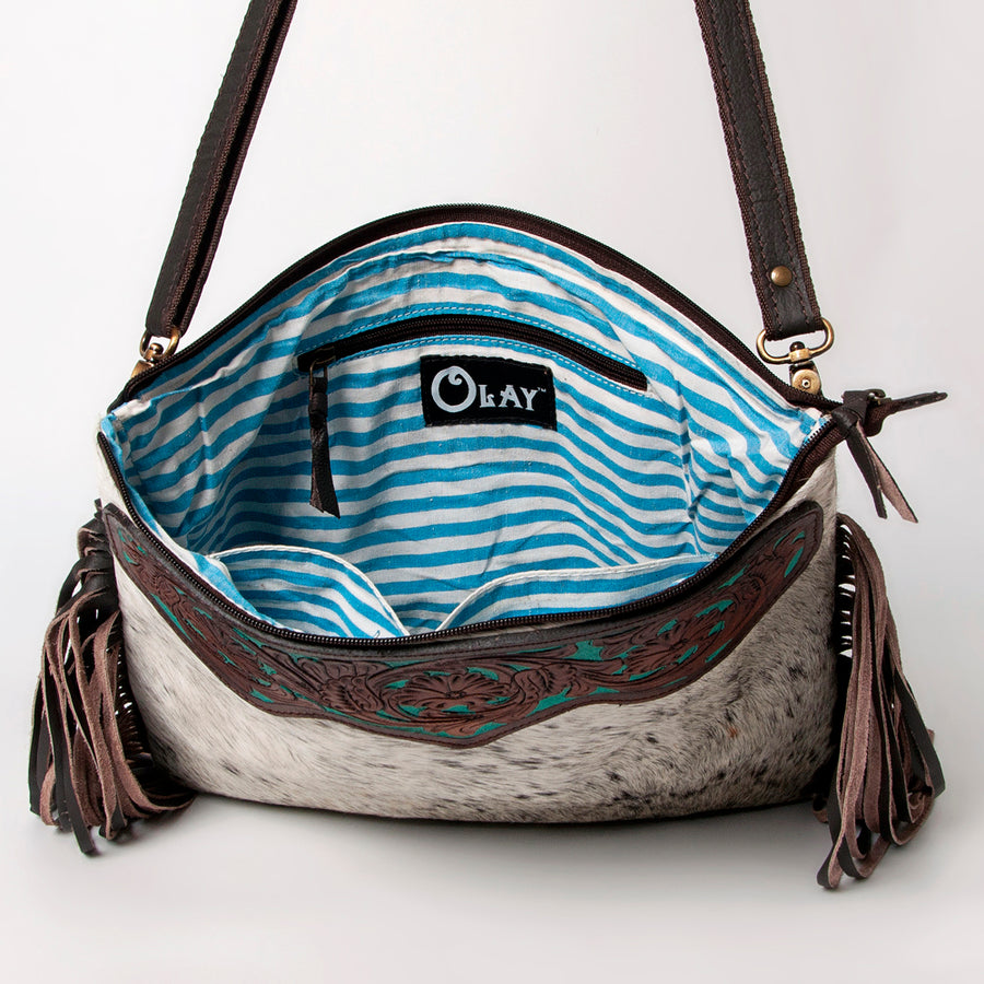 Ohlay Bags KBA115 Cross Body I Hand Tooled Hair-On Genuine Leather Women Bag Western Handbag Purse