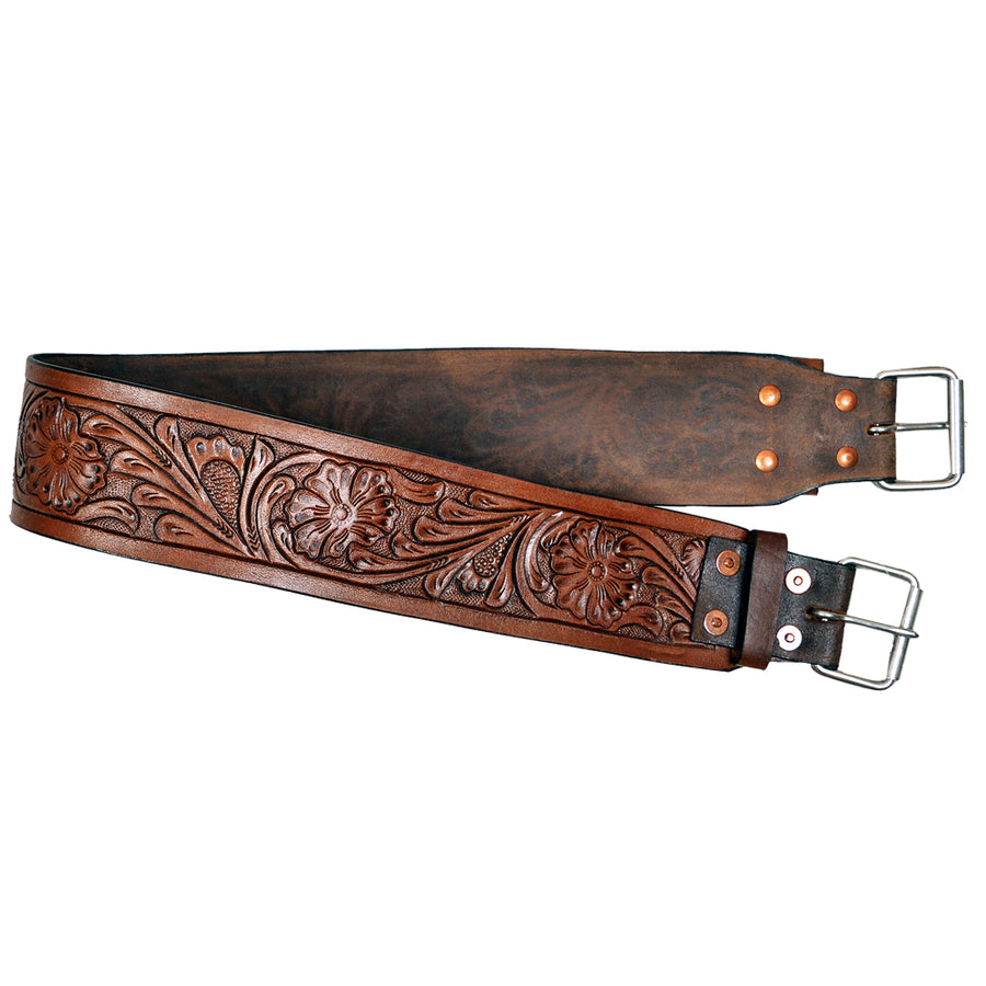 Comfytack Horse Saddle Cinch Girth Handtooled Leather Antique Tan - Hilason