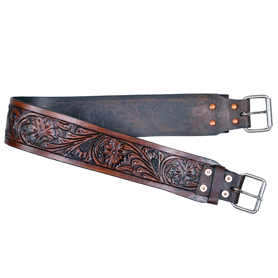Comfytack Horse Saddle Cinch Girth Handtooled Leather Antique Brown - Hilason