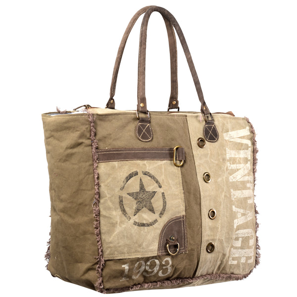 OHLAY KB348 TOTE Upcycled Canvas Genuine Leather women bag western by Hilason – Cowboy and equestrian accessories