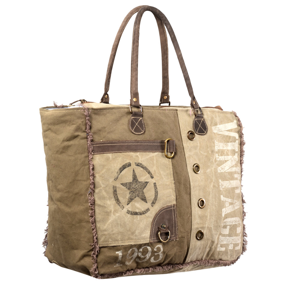 OHLAY KB348 TOTE Upcycled Canvas Genuine Leather women bag western by Hilason – Cowboy and equestrian accessories