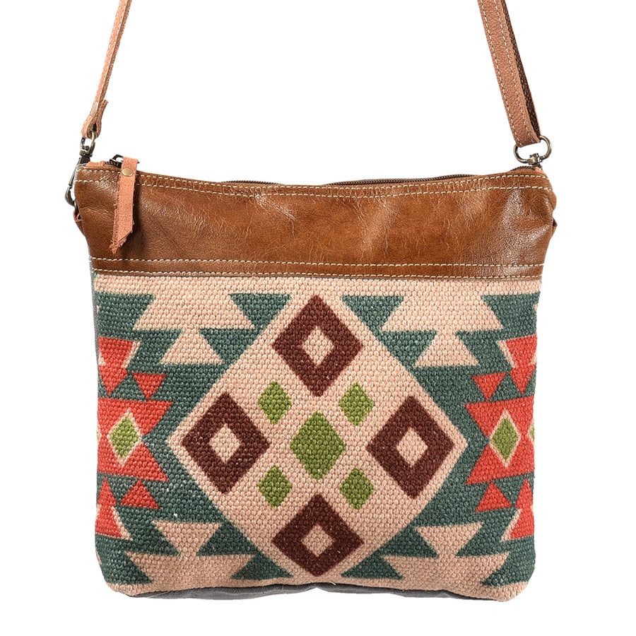 OHLAY Cross Body Upcycled Wool Canvas Embossed Genuine Leather Women Bag Western Handbag Purse Womens Handbags Belt Summer