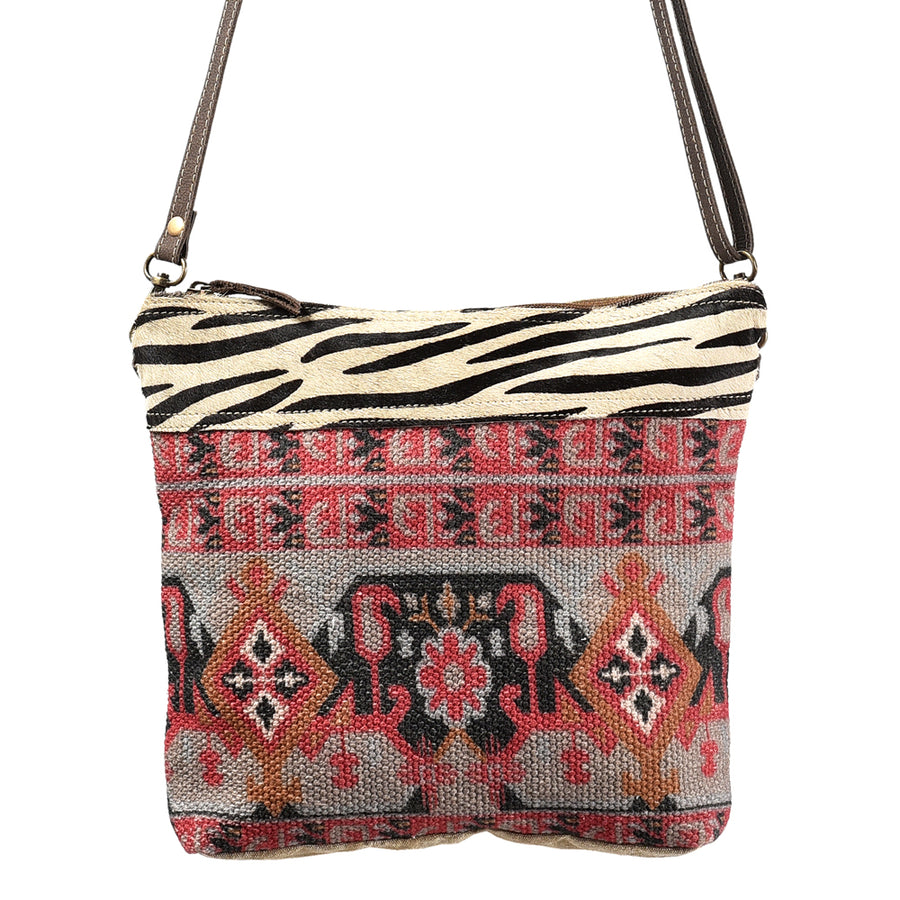 OHLAY Bucket Upcycled Wool Canvas Hair On Genuine Leather Women Bag Western Handbag Purse | Womens Handbags Belt for Summer