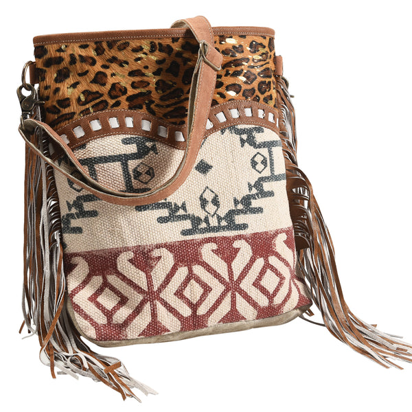 OHLAY Large Crossbody Upcycled Wool Upcycled Canvas Hair-on Genuine Leather women bag western handbag purse - Uhorse