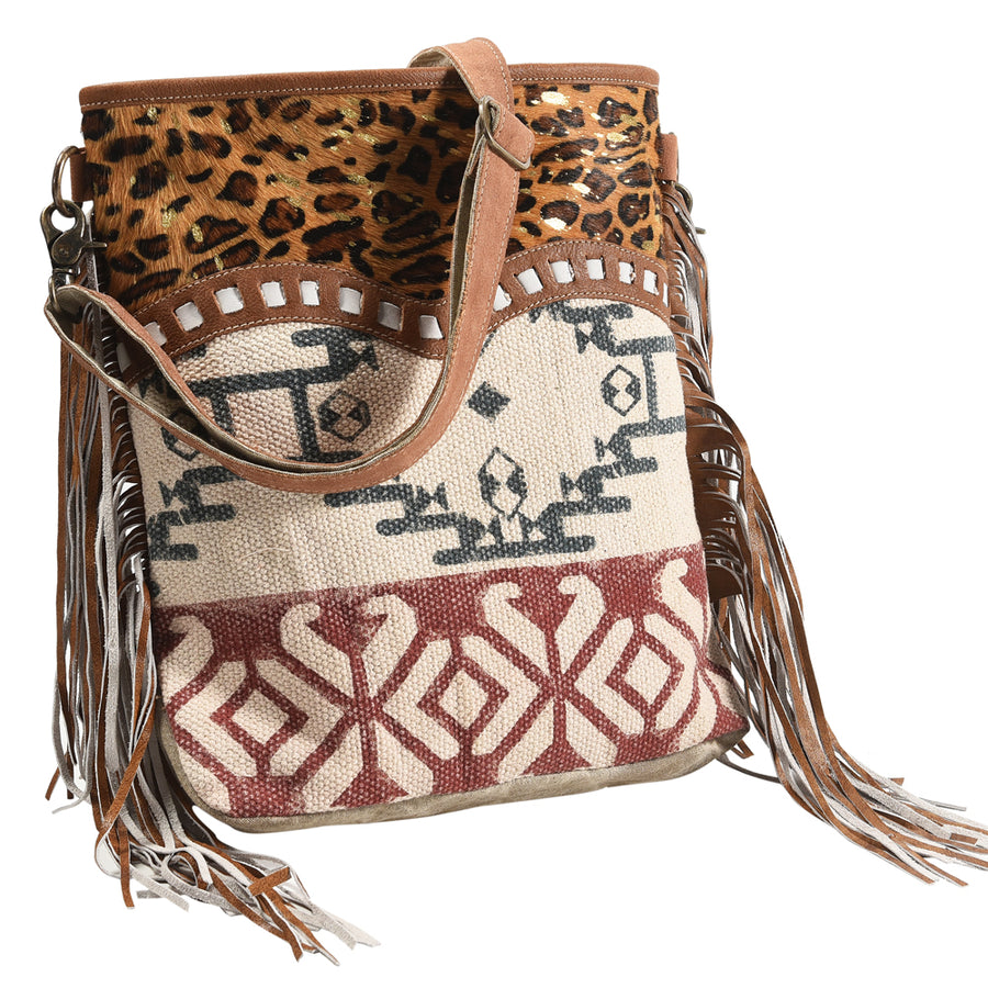 OHLAY Large Crossbody Upcycled Wool Upcycled Canvas Hair-on Genuine Leather women bag western handbag purse - Uhorse