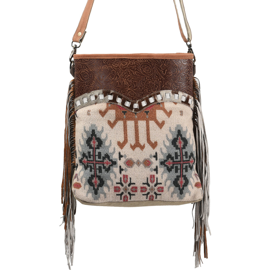 OHLAY Large Crossbody Upcycled Wool Canvas Embossed Hair-On Genuine Leather Women Bag Western Handbag Purse Womens Handbags