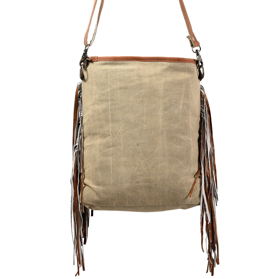 OHLAY Large Crossbody Upcycled Wool Canvas Embossed Hair-On Genuine Leather Women Bag Western Handbag Purse Womens Handbags