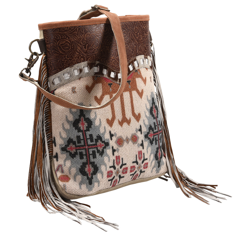 OHLAY Large Crossbody Upcycled Wool Upcycled Canvas Embossed Hair-on Genuine Leather women bag western handbag purse - Uhorse