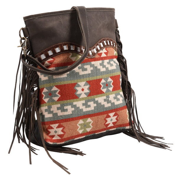 OHLAY Large Crossbody Upcycled Wool Upcycled Canvas Hair-on Genuine Leather women bag western handbag purse - Uhorse