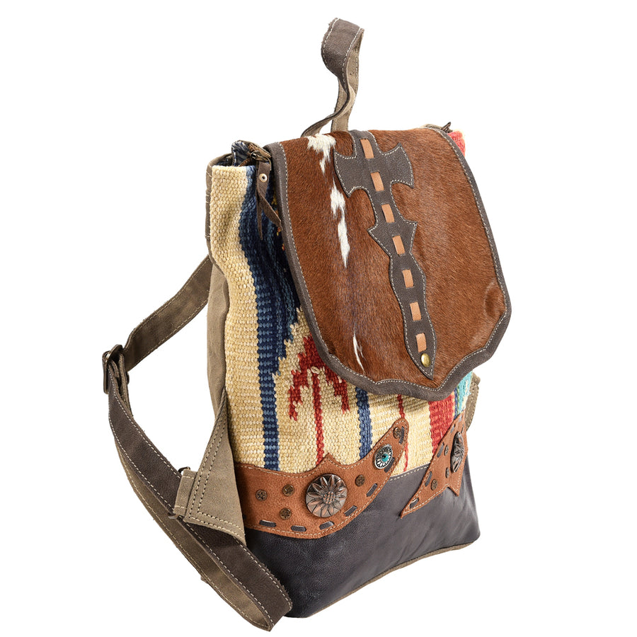 OHLAY KB364 Backpack Upcycled Canvas Hair-On Genuine Leather women bag by Hilason – Cowboy and equestrian accessories