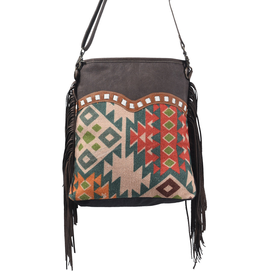 OHLAY Large Crossbody Upcycled Wool Canvas Genuine Leather Women Bag Western Handbag Purse | Womens Handbags Belt for Summer