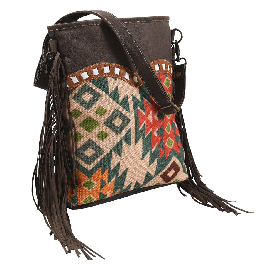 OHLAY Large Crossbody Upcycled Wool Upcycled Canvas Genuine Leather women bag western handbag purse - Uhorse