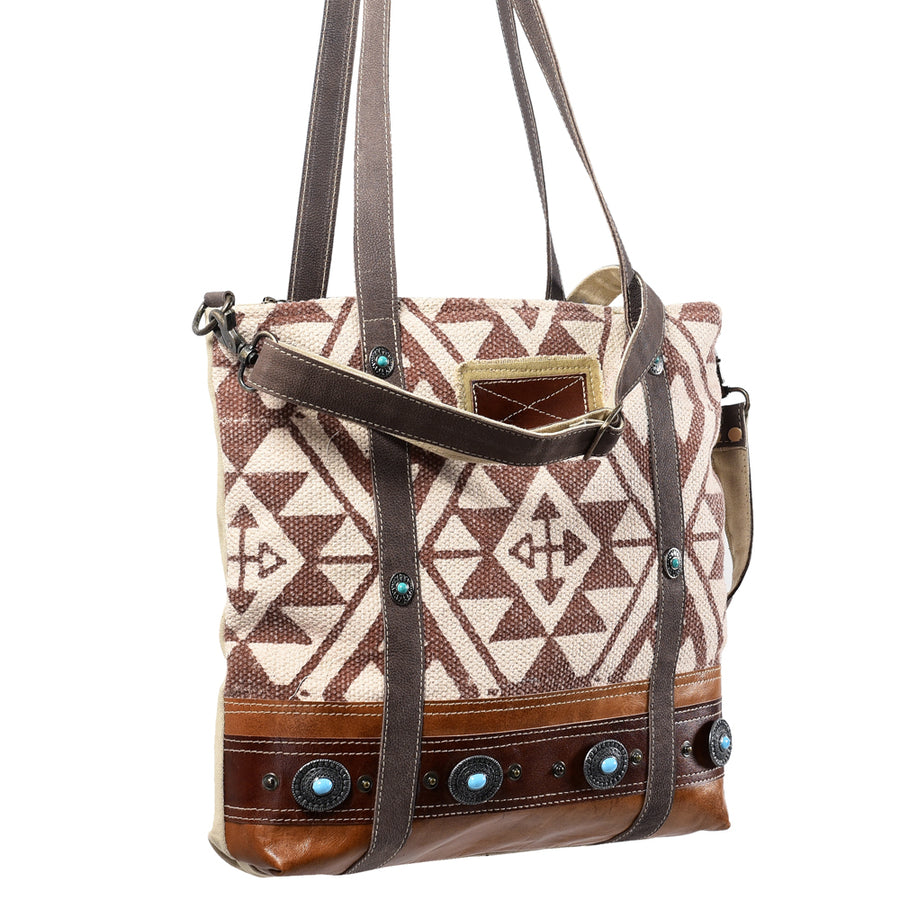 OHLAY KB369 TOTE Upcycled Wool Canvas Genuine Leather women bag by Hilason – Cowboy and equestrian accessories