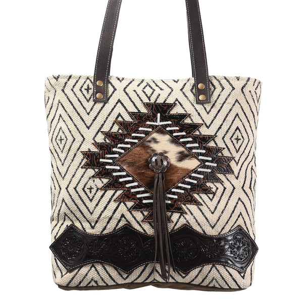 OHLAY KB370 TOTE Upcycled Wool Canvas Embossed Hair-on Genuine Leather by Hilason – Cowboy and equestrian accessories